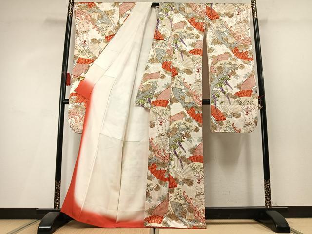 平和屋着物●創業460年・千總　振袖　扇面花文　金彩　正絹　逸品　AABL8019fy