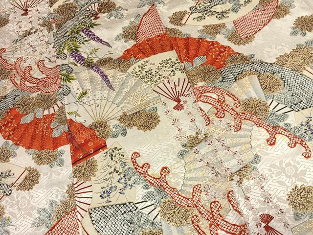 平和屋着物●創業460年・千總　振袖　扇面花文　金彩　正絹　逸品　AABL8019fy