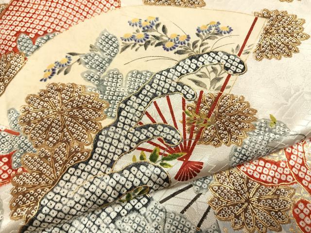 平和屋着物●創業460年・千總　振袖　扇面花文　金彩　正絹　逸品　AABL8019fy