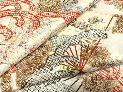 平和屋着物●創業460年・千總　振袖　扇面花文　金彩　正絹　逸品　AABL8019fy