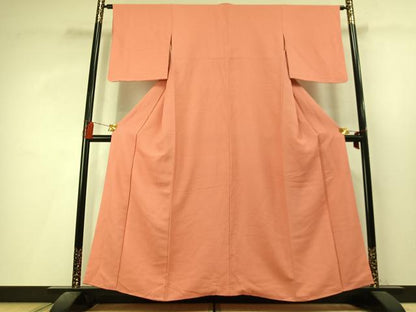 平和屋着物●上質な色無地　霞地紋　珊瑚朱色　正絹　逸品　AABL8038fy