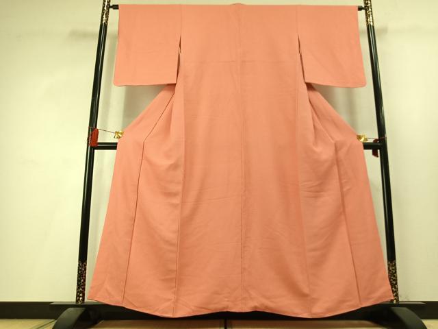 平和屋着物●上質な色無地　霞地紋　珊瑚朱色　正絹　逸品　AABL8038fy