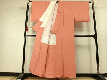 平和屋着物●上質な色無地　霞地紋　珊瑚朱色　正絹　逸品　AABL8038fy