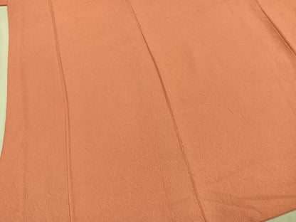 平和屋着物●上質な色無地　霞地紋　珊瑚朱色　正絹　逸品　AABL8038fy