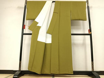平和屋着物●ファッションデザイナー 花井幸子　色無地　青朽葉色　正絹　逸品　AABL8061fy
