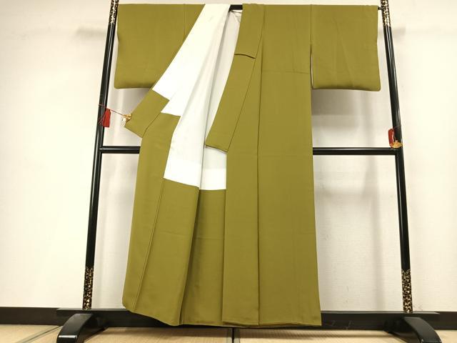 平和屋着物●ファッションデザイナー 花井幸子　色無地　青朽葉色　正絹　逸品　AABL8061fy