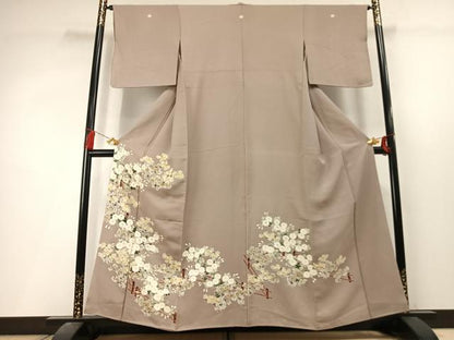 平和屋着物●豪華色留袖　刺繍　草花文　金糸　正絹　逸品　AABL8066fy