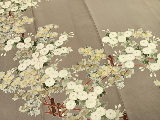 平和屋着物●豪華色留袖　刺繍　草花文　金糸　正絹　逸品　AABL8066fy