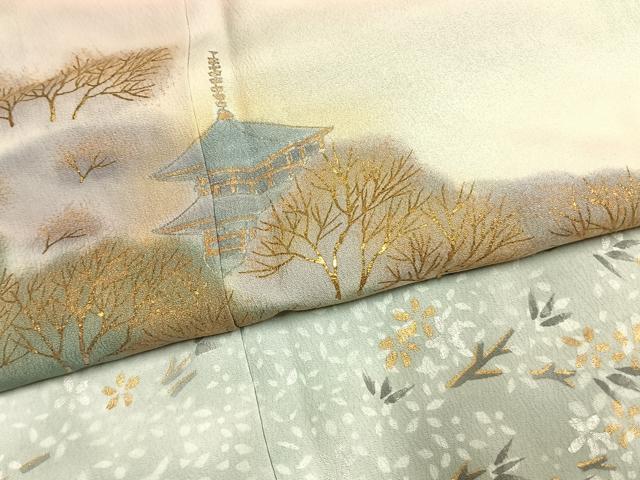 平和屋着物●訪問着　風景文　暈し染め　金彩　正絹　逸品　AABL8094fy