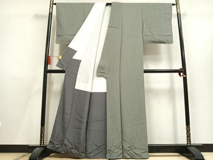 平和屋着物●上質な色無地　鼠色　正絹　逸品　AABL8113fy
