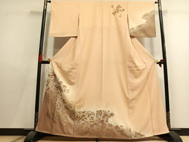 平和屋着物●訪問着　舞蝶花鳥文　暈し染め　金彩　正絹　逸品　AABL8115fy
