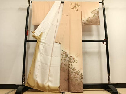 平和屋着物●訪問着　舞蝶花鳥文　暈し染め　金彩　正絹　逸品　AABL8115fy