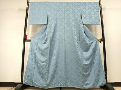 平和屋着物●上質な色無地　吉祥花地紋　空色　正絹　逸品　未使用　AABL8123fy