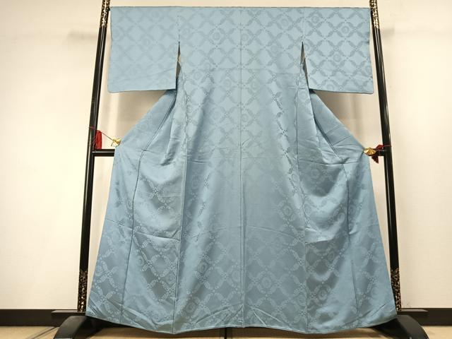 平和屋着物●上質な色無地　吉祥花地紋　空色　正絹　逸品　未使用　AABL8123fy