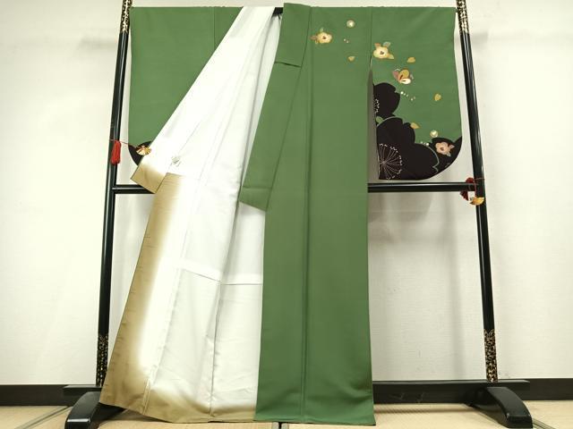 平和屋着物●小振袖　二尺袖　花蝶文　金彩　洗える着物　AABL8124fy