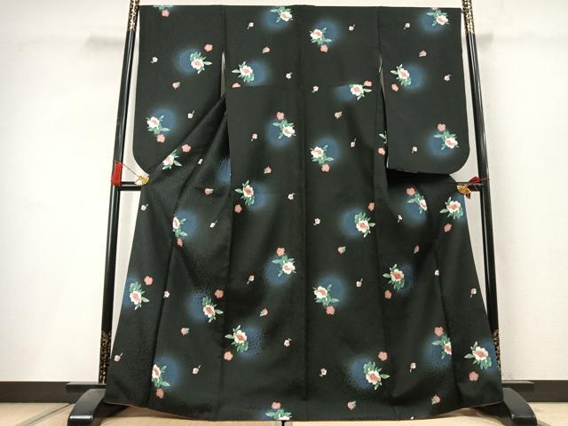 平和屋着物●服飾評論家　市田ひろみ　小振袖　二尺袖　草花文　暈し染め　黒地　洗える着物　AABL8125fy