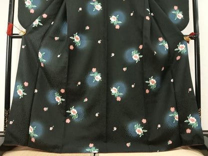 平和屋着物●服飾評論家　市田ひろみ　小振袖　二尺袖　草花文　暈し染め　黒地　洗える着物　AABL8125fy
