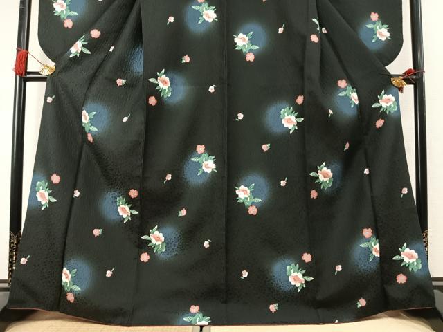 平和屋着物●服飾評論家　市田ひろみ　小振袖　二尺袖　草花文　暈し染め　黒地　洗える着物　AABL8125fy