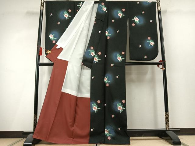 平和屋着物●服飾評論家　市田ひろみ　小振袖　二尺袖　草花文　暈し染め　黒地　洗える着物　AABL8125fy