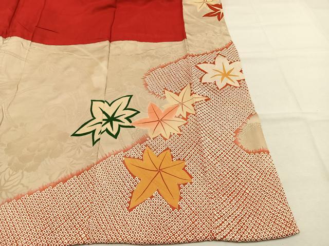 平和屋本店●アンティーク　大正ロマン　振袖　駒刺繍　御所車花鳥文　金彩　正絹　逸品　AABL8128fy