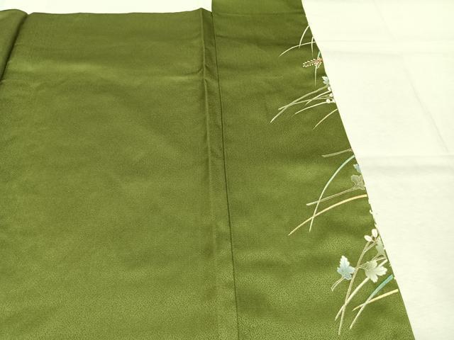 平和屋着物●訪問着　駒刺繍　扇面花文　金彩　正絹　逸品　未使用　AABL8137fy