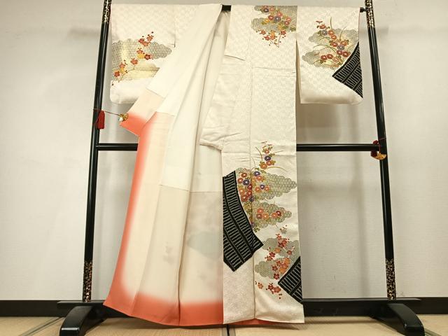 平和屋着物●訪問着　絞り　枝梅花文　金彩　正絹　逸品　AABL8139fy