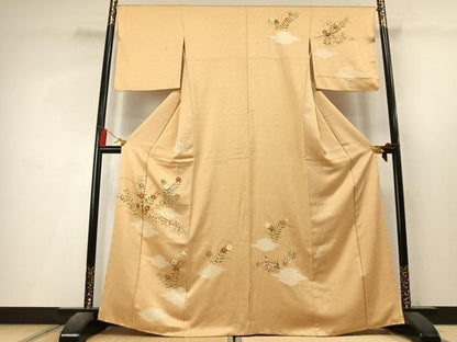 平和屋着物●訪問着　絞り　刺繍　草花文　金彩　正絹　逸品　AABL8151fy