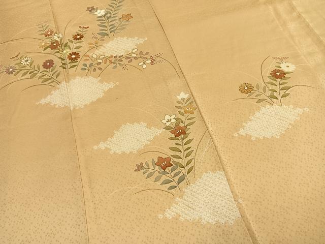 平和屋着物●訪問着　絞り　刺繍　草花文　金彩　正絹　逸品　AABL8151fy