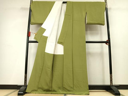 平和屋着物●上質な色無地　作家物　青丹色　正絹　逸品　AABL8159fy
