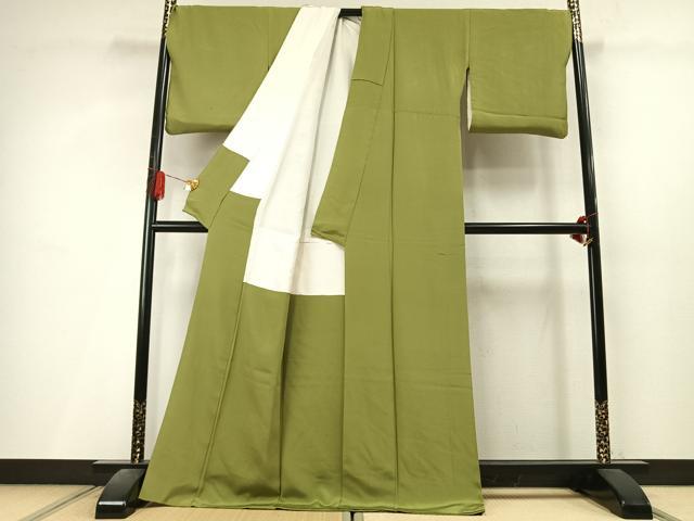 平和屋着物●上質な色無地　作家物　青丹色　正絹　逸品　AABL8159fy