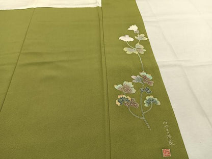 平和屋着物●上質な色無地　作家物　青丹色　正絹　逸品　AABL8159fy