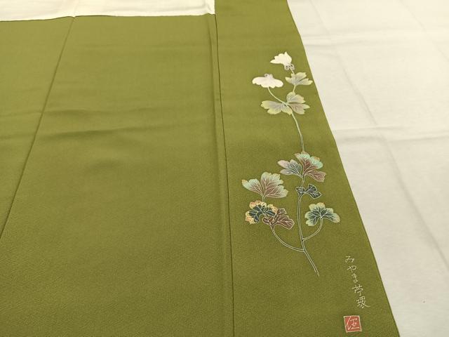 平和屋着物●上質な色無地　作家物　青丹色　正絹　逸品　AABL8159fy