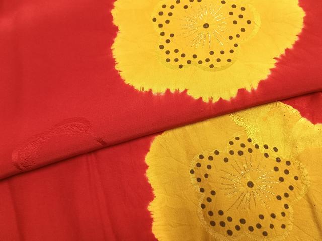 平和屋着物●振袖用長襦袢　無双仕立て　絞り　舞花文　金彩　正絹　逸品　AABL8163fy