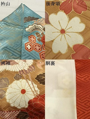 平和屋着物●豪華振袖　駒刺繍　花鳥文　暈し染め　金彩　正絹　逸品　AABL8165fy