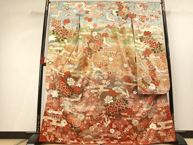 平和屋着物●豪華振袖　駒刺繍　花鳥文　暈し染め　金彩　正絹　逸品　AABL8165fy