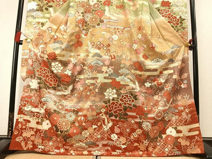 平和屋着物●豪華振袖　駒刺繍　花鳥文　暈し染め　金彩　正絹　逸品　AABL8165fy