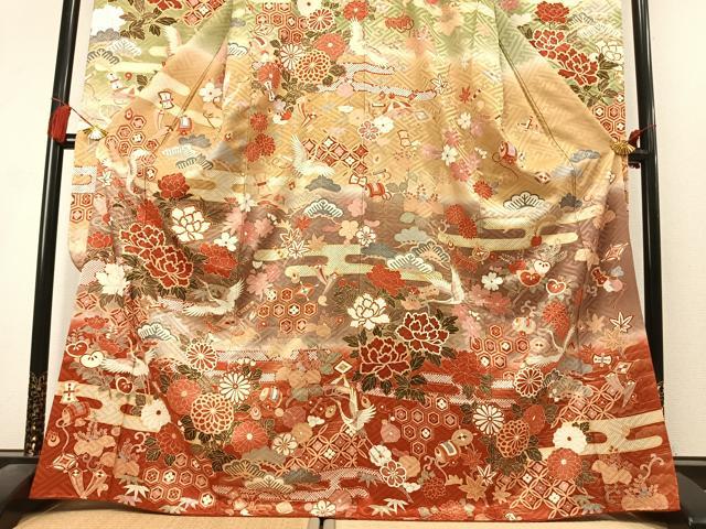 平和屋着物●豪華振袖　駒刺繍　花鳥文　暈し染め　金彩　正絹　逸品　AABL8165fy