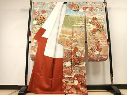 平和屋着物●豪華振袖　駒刺繍　花鳥文　暈し染め　金彩　正絹　逸品　AABL8165fy