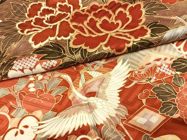 平和屋着物●豪華振袖　駒刺繍　花鳥文　暈し染め　金彩　正絹　逸品　AABL8165fy