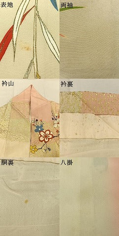 平和屋本店●アンティーク　大正ロマン　振袖　駒刺繍　草花文　金糸　金彩　正絹　逸品　AABL8181fy