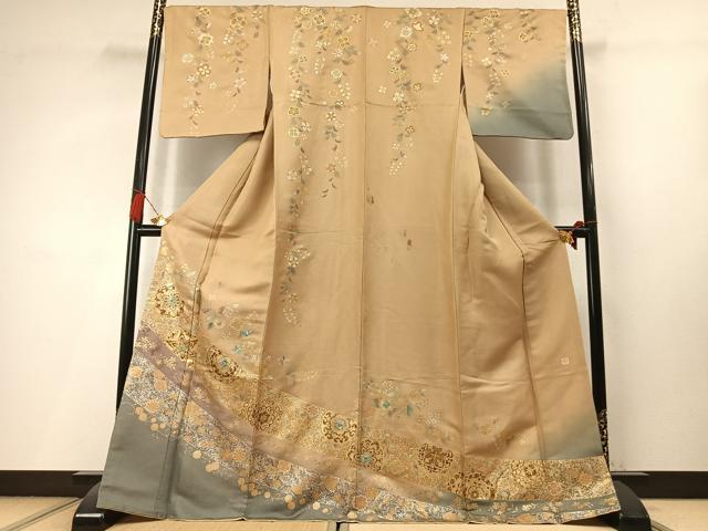 平和屋着物●訪問着　作家物　螺鈿　吉祥花文　暈し染め　金銀彩　金通し地　ロング丈　正絹　逸品　AABL8182fy