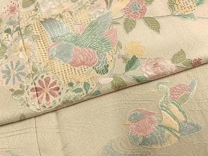 平和屋着物●中国三大刺繍 スワトウ刺繍 汕頭刺繍 蘇州刺繍 総刺繍 訪問着 花鳥文 暈し染め ロング丈 正絹 逸品 AABL8190fy