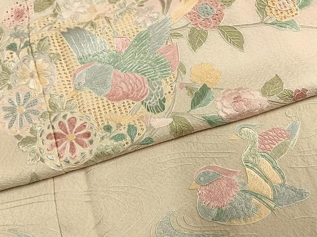 平和屋着物●中国三大刺繍 スワトウ刺繍 汕頭刺繍 蘇州刺繍 総刺繍 訪問着 花鳥文 暈し染め ロング丈 正絹 逸品 AABL8190fy