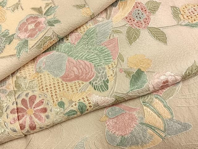 平和屋着物●中国三大刺繍 スワトウ刺繍 汕頭刺繍 蘇州刺繍 総刺繍 訪問着 花鳥文 暈し染め ロング丈 正絹 逸品 AABL8190fy
