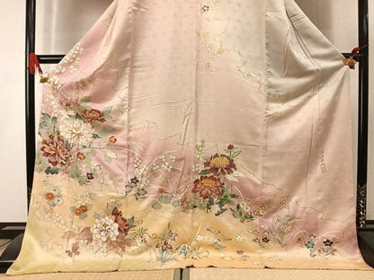 平和屋着物●十七代京屋林蔵　訪問着　駒刺繍　草花文　暈し染め　金糸　金彩　ロング丈　正絹　逸品　AABL8194fy