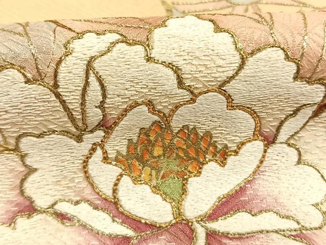 平和屋着物●十七代京屋林蔵　訪問着　駒刺繍　草花文　暈し染め　金糸　金彩　ロング丈　正絹　逸品　AABL8194fy