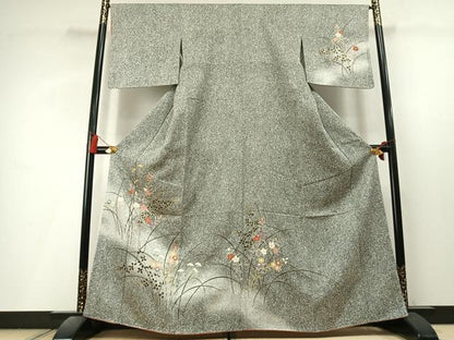 平和屋着物●訪問着　草花文　暈し染め　たたき染め　金彩　正絹　逸品　未使用　AABL8196fy