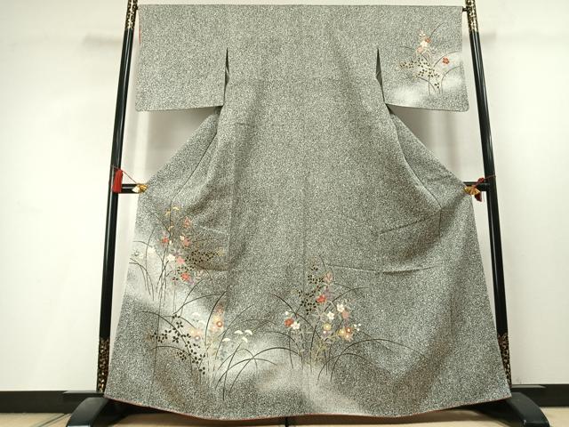 平和屋着物●訪問着　草花文　暈し染め　たたき染め　金彩　正絹　逸品　未使用　AABL8196fy