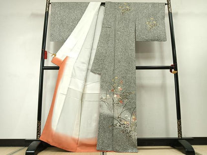 平和屋着物●訪問着　草花文　暈し染め　たたき染め　金彩　正絹　逸品　未使用　AABL8196fy