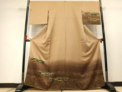 平和屋着物●染色作家　斉藤三才　訪問着　舟　暈し染め　金彩　正絹　逸品　未使用　AABL8200fy